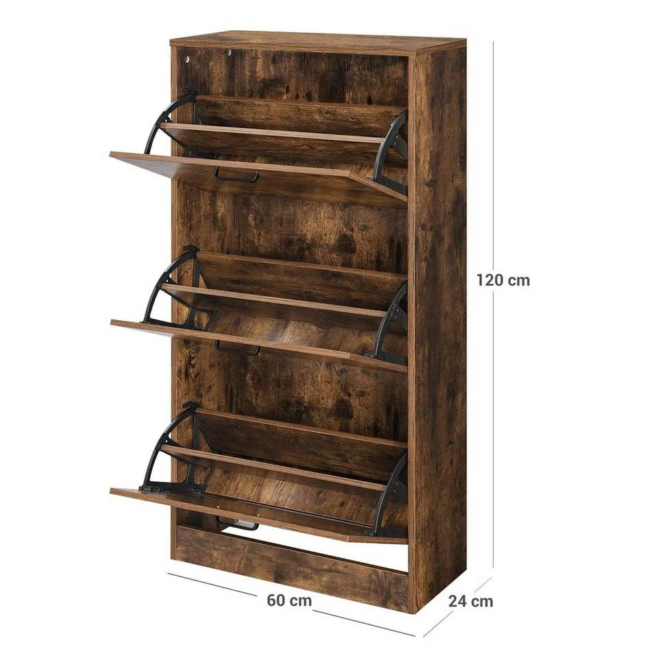 VASAGLE Schuhschrank »LBC03« Schuhregal mit 3 Klappen und Ebenen, perfekt für schmale Flure, 60 x 24 x 120 cm (L x B x H) Eichenfarben, Vintage, Weiß 26 VASAGLE Schuhschrank »LBC03« Schuhregal mit 3 Klappen und Ebenen, perfekt für schmale Flure, 60 x 24 x 120 cm (L x B x H) Eichenfarben, Vintage, Weiß – Bild 24