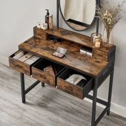 VASAGLE Schminktisch »RVT006A10/B01«, Frisiertisch, Kosmetiktisch, mit Hocker, mit ovalem Spiegel und 5 Schubladen Vintagebraun-Schwarz, Weiß-goldfarben 22 VASAGLE Schminktisch »RVT006A10/B01«, Frisiertisch, Kosmetiktisch, mit Hocker, mit ovalem Spiegel und 5 Schubladen Vintagebraun-Schwarz, Weiß-goldfarben -Vasagle Auslauf Geschäft 5abb41a7 9774 433f 9753 437943c078ad