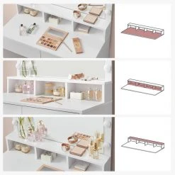 VASAGLE Schminktisch »RDT120T10«, Frisiertisch, Kosmetiktisch mit 9 LED-Glühbirnen und Spiegel, einstellbare Helligkeit, 2 Schubladen und 3 offene Fächer -Vasagle Auslauf Geschäft 5b20b870 c4a6 4e7b a94e 1174eda6099b