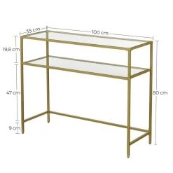 VASAGLE Konsolentisch »LGT025A01«, Beistelltisch mit 2 Ablagen, Hartglas, Metallgestell, für Wohnzimmer, Flur, goldfarben 18 VASAGLE Konsolentisch »LGT025A01«, Beistelltisch mit 2 Ablagen, Hartglas, Metallgestell, für Wohnzimmer, Flur, goldfarben -Vasagle Auslauf Geschäft 5be05672 5332 4331 8c48 3e02d54de124
