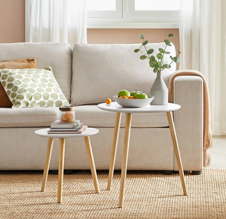 VASAGLE Beistelltisch »LET07WN«, Beistelltisch-Set rund, Sofatische, Couchtische, weiß 5 VASAGLE Beistelltisch »LET07WN«, Beistelltisch-Set rund, Sofatische, Couchtische, weiß – Bild 3