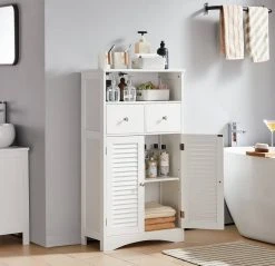 VASAGLE Badkommode »BBC145W01«, Kommode mit 2 Türen, 2 Schubladen, Hoch 108 cm, verstellbare Regalebene, skandinavischer Stil, weiß -Vasagle Auslauf Geschäft 5e6fc158 29d3 4704 a34d 49327fc7fb91