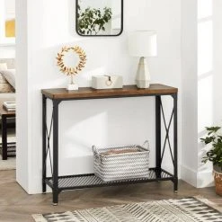 VASAGLE Konsolentisch »LNT088B01 LNT100B01«, Beistelltisch, Flurtisch, Sofatisch, 100 x 35 x 80 cm, für Wohnzimmer, Flur, vintagebraun-schwarz