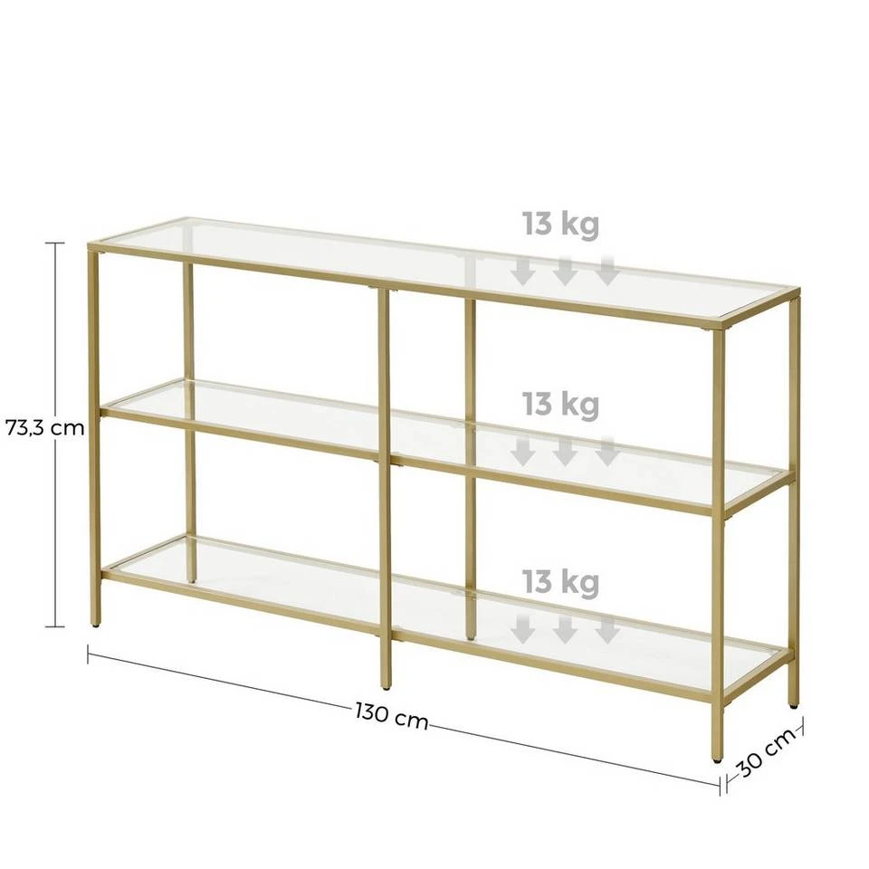 VASAGLE Konsolentisch »LGT27G LGT024A01«, Beistelltisch Sofatisch, 3 Ebenen, Ablagen aus Hartglas, goldfarben 16 VASAGLE Konsolentisch »LGT27G LGT024A01«, Beistelltisch Sofatisch, 3 Ebenen, Ablagen aus Hartglas, goldfarben – Bild 14