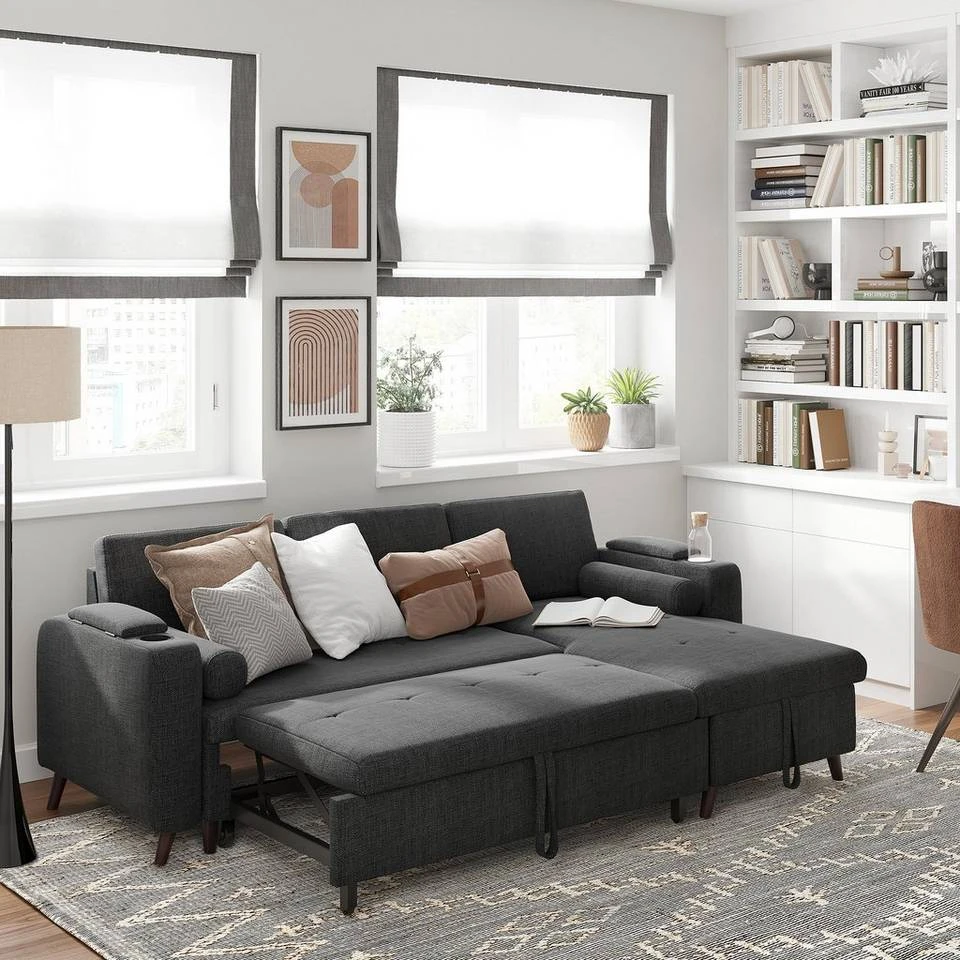 VASAGLE Schlafsofa »LCS801«, Bettsofa mit Stauraum, Ecksofa, mit Becherhalter, einfache Montage, 223 x 142 x 88 cm (L x B x H), modern Dunkelgrau, Hellgrau 17 VASAGLE Schlafsofa »LCS801«, Bettsofa mit Stauraum, Ecksofa, mit Becherhalter, einfache Montage, 223 x 142 x 88 cm (L x B x H), modern Dunkelgrau, Hellgrau – Bild 16