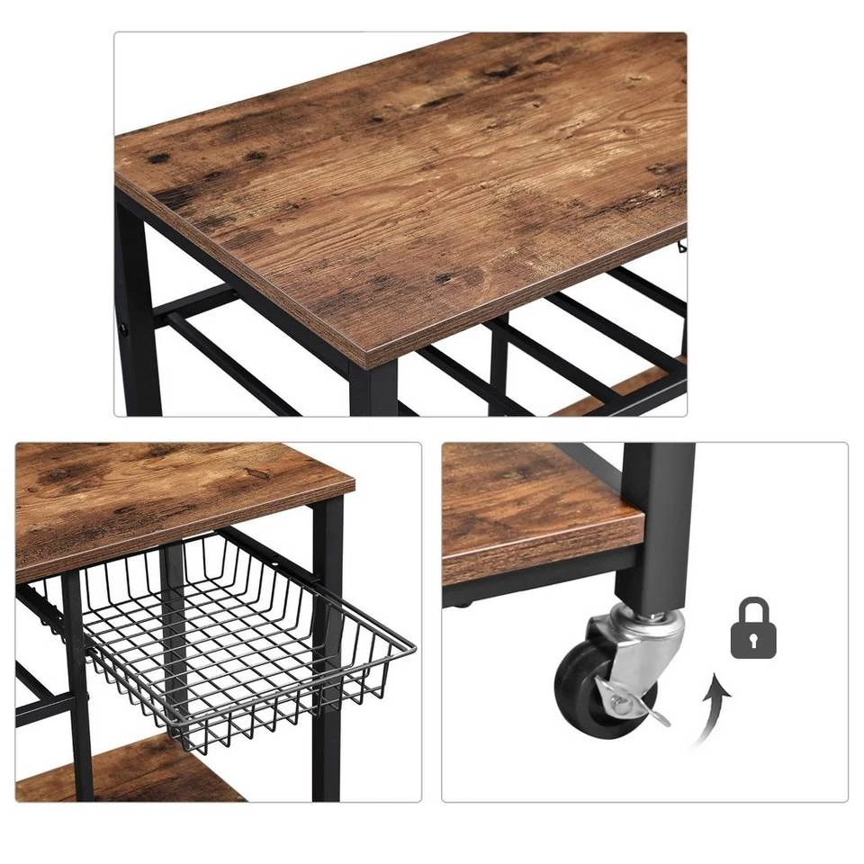 VASAGLE Standregal »KKS80X«, Küchenwagen, Küchenregal, Weinregal, mit Metallkorb und Flaschenhalterung 6 VASAGLE Standregal »KKS80X«, Küchenwagen, Küchenregal, Weinregal, mit Metallkorb und Flaschenhalterung – Bild 4