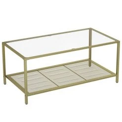 VASAGLE Couchtisch »LGT031A01«, Sofatisch, Beistelltisch, mit Hartglas und engmaschiger Gitterablage, aus Metallgestell, Gold-Transparent -Vasagle Auslauf Geschäft 674515fd dfff 4e8a bc7f 6d48b4788562