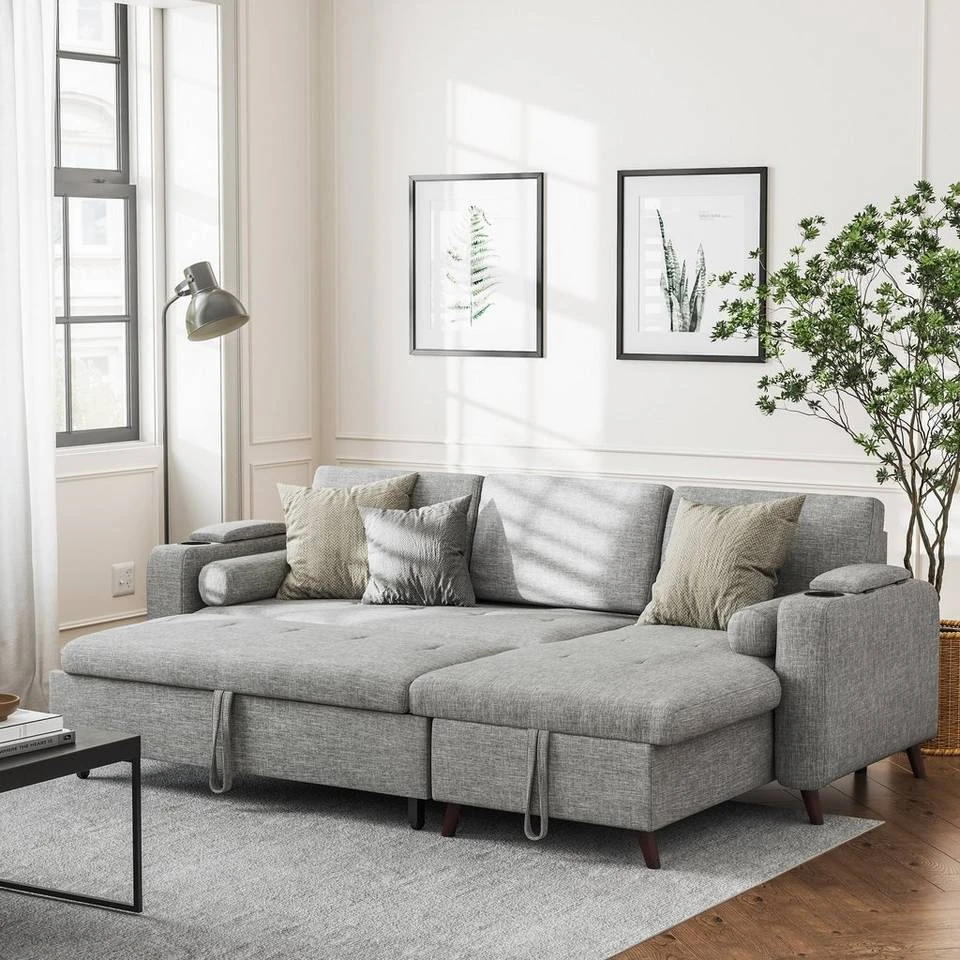 VASAGLE Schlafsofa »LCS801«, Bettsofa mit Stauraum, Ecksofa, mit Becherhalter, einfache Montage, 223 x 142 x 88 cm (L x B x H), modern Dunkelgrau, Hellgrau 3 VASAGLE Schlafsofa »LCS801«, Bettsofa mit Stauraum, Ecksofa, mit Becherhalter, einfache Montage, 223 x 142 x 88 cm (L x B x H), modern Dunkelgrau, Hellgrau – Bild 2