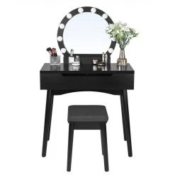 VASAGLE Schminktisch »RDT11WL RDT11BL«, Frisiertisch, Kosmetiktisch, mit Beleuchtung und gepolsterter Hocker Schwarz, Wei&szlig; -Vasagle Auslauf Geschäft 694b4208 630e 402b 9ea6 f929f1bbf534