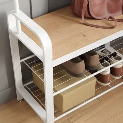 VASAGLE Garderobenständer »HSR40B«, Kleiderständer mit 9 Haken, Schuhregal mit 3 Ablagen und stilvollen Griffen, 183 cm hoch, Industrie-Design Grau, Vintage, Wei&szlig; -Vasagle Auslauf Geschäft 6bddf55d 369c 41e7 bc2c 65f1936f46dd