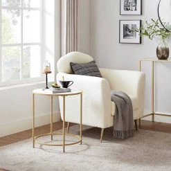 VASAGLE Beistelltisch »LET282A10«, Nachttisch, rund, mit Oberfläche aus Holzspanplatte und goldfarbenem Metallrahmen, weiß-goldfarben -Vasagle Auslauf Geschäft 6be24cc6 6743 4876 8927 0f3284cd7337