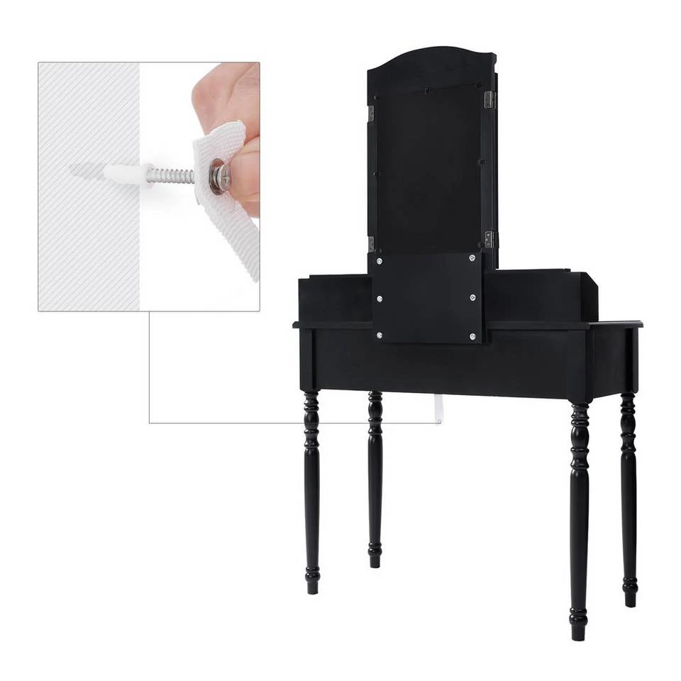 VASAGLE Schminktisch »RDT60WT RDT60BK«, Frisiertisch, Kosmetiktisch mit 3-teiliger Klappspiegel,mit Hocker Schwarz, Weiß 19 VASAGLE Schminktisch »RDT60WT RDT60BK«, Frisiertisch, Kosmetiktisch mit 3-teiliger Klappspiegel,mit Hocker Schwarz, Weiß – Bild 17