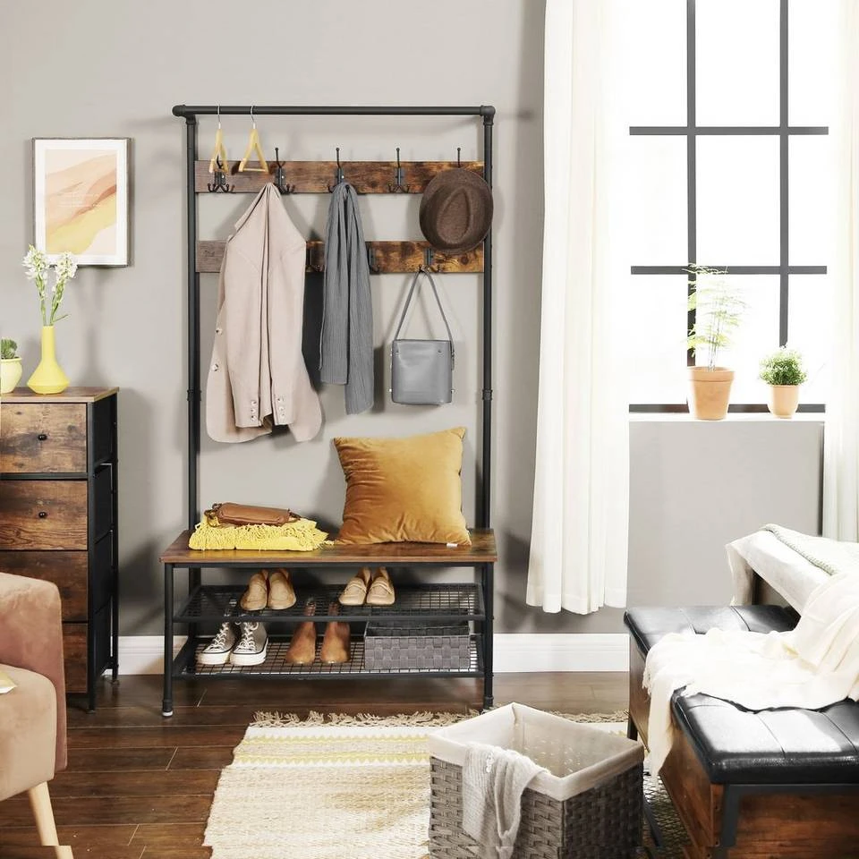 VASAGLE Garderobenständer »HSR47BX«, Kleiderständer mit Sitzbank, vintage 4 VASAGLE Garderobenständer »HSR47BX«, Kleiderständer mit Sitzbank, vintage – Bild 2