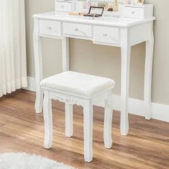 VASAGLE Schminktisch »RDT170W01«, Frisiertisch, Kosmetiktisch, mit gepolsterter Hocker, 10 Glühbirnen, weiß -Vasagle Auslauf Geschäft 745f903e b44c 4d80 ad1f 88e76da2a20c