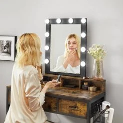 VASAGLE Schminktisch »RVT014A10 RVT014B01«, Frisiertisch, Kosmetiktisch mit Hocker, 10 LED-Glühbirnen, einstellbare Helligkeit Vintagebraun-Schwarz, Weiß-gold 22 VASAGLE Schminktisch »RVT014A10 RVT014B01«, Frisiertisch, Kosmetiktisch mit Hocker, 10 LED-Glühbirnen, einstellbare Helligkeit Vintagebraun-Schwarz, Weiß-gold -Vasagle Auslauf Geschäft 75b540a3 16bc 4ef9 9e01 d98e60869cab