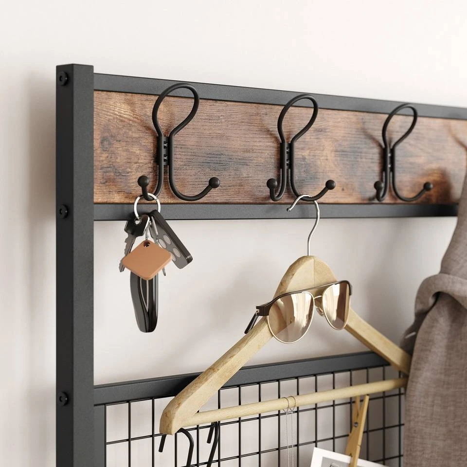 VASAGLE Garderobenständer »HSR46BX«, Garderobe mit 9 Kleiderhaken und Schuhregal, vintage 6 VASAGLE Garderobenständer »HSR46BX«, Garderobe mit 9 Kleiderhaken und Schuhregal, vintage – Bild 4