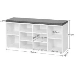 VASAGLE Schuhbank »LHS10«, Schuhregal, Sitzbank, 10 Fächer, mit Polsterung, multifunktional, 104 x 30 x 48 cm Natur, Vintage, Wei&szlig; -Vasagle Auslauf Geschäft 7b0b98dc 7d2d 4369 9d0c f0ccede955ad