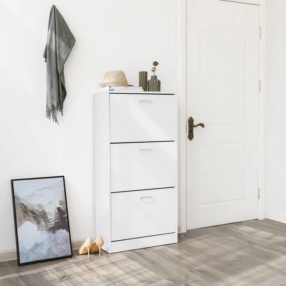 VASAGLE Schuhschrank »LBC03« Schuhregal mit 3 Klappen und Ebenen, perfekt für schmale Flure, 60 x 24 x 120 cm (L x B x H) Eichenfarben, Vintage, Weiß 13 VASAGLE Schuhschrank »LBC03« Schuhregal mit 3 Klappen und Ebenen, perfekt für schmale Flure, 60 x 24 x 120 cm (L x B x H) Eichenfarben, Vintage, Weiß – Bild 11