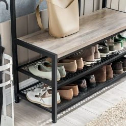 VASAGLE Garderobenständer »HSR86/086/98«, Kleiderständer mit 12 Kleiderhaken und Schuhregal, vintage Greige -Vasagle Auslauf Geschäft 7da68879 3d31 4db3 b494 e9d5dede3d2f