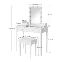 VASAGLE Schminktisch »RDT172W01«, Frisiertisch, mit Hocker und 10 Glühbirnen, transparente Tischplatte aus Hartglas 21 VASAGLE Schminktisch »RDT172W01«, Frisiertisch, mit Hocker und 10 Glühbirnen, transparente Tischplatte aus Hartglas -Vasagle Auslauf Geschäft 7f594579 69e4 499f 8ee0 9775436fd244
