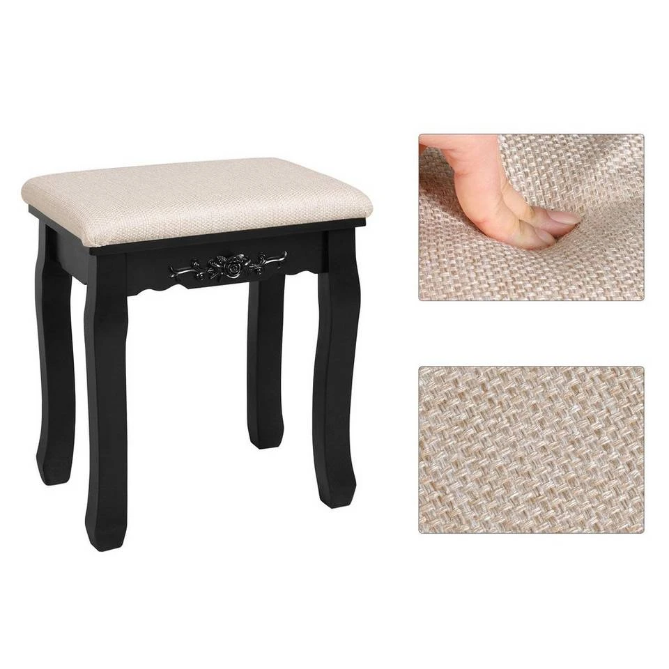 VASAGLE Schminktisch »RDT25WT/BK/K«, Frisiertisch, Kosmetiktisch, mit Spiegel ohne Rahmen, Polsterhocker, Massivholzbeinen Schwarz, Weiß-Natur, Weiß 25 VASAGLE Schminktisch »RDT25WT/BK/K«, Frisiertisch, Kosmetiktisch, mit Spiegel ohne Rahmen, Polsterhocker, Massivholzbeinen Schwarz, Weiß-Natur, Weiß – Bild 23