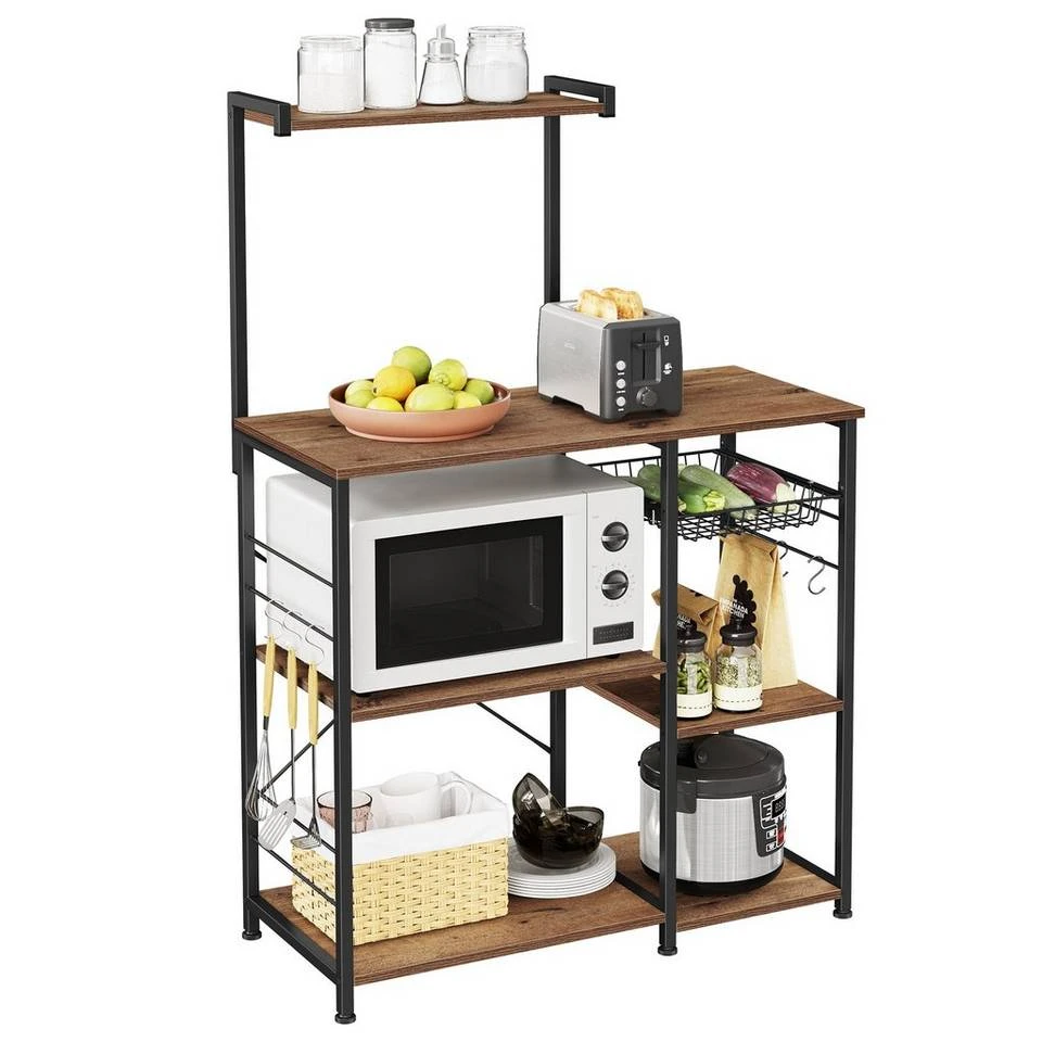 VASAGLE Standregal »KKS035/35«, Küchenregal mit Metallkorb, 6 S-Haken und Regalablagen, 90 x 40 x 132 cm, Industrie-Design Haselnussbraun-schwarz, Greige-schwarz, Vintage 9 VASAGLE Standregal »KKS035/35«, Küchenregal mit Metallkorb, 6 S-Haken und Regalablagen, 90 x 40 x 132 cm, Industrie-Design Haselnussbraun-schwarz, Greige-schwarz, Vintage – Bild 7