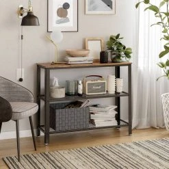 VASAGLE Konsolentisch »LNT81BX LNT081B02«, Flurtisch mit 2 Gitterablagen, Beistelltisch, Sideboard, Wohnzimmer, Flur, schmal, vintage Greige-schwarz