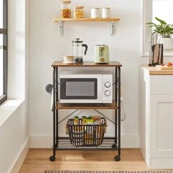 VASAGLE Servierwagen »KKS022B01«, Beistelltisch, Metallregal, Küchenhelfer, mit Rollen, 3 Ablagen, und 6 Haken, Vintage-Look -Vasagle Auslauf Geschäft 8626b6dd 1796 418d adeb 88fc56d3a267