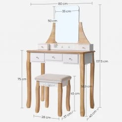 VASAGLE Schminktisch »RDT25WT/BK/K«, Frisiertisch, Kosmetiktisch, mit Spiegel ohne Rahmen, Polsterhocker, Massivholzbeinen Schwarz, Weiß-Natur, Weiß 35 VASAGLE Schminktisch »RDT25WT/BK/K«, Frisiertisch, Kosmetiktisch, mit Spiegel ohne Rahmen, Polsterhocker, Massivholzbeinen Schwarz, Weiß-Natur, Weiß -Vasagle Auslauf Geschäft 88153f22 6f80 4208 ba41 d486b8864a40