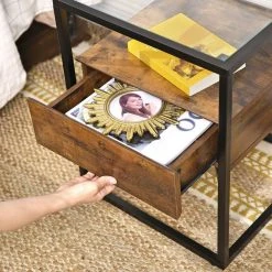 VASAGLE Nachtkonsole »LET04BX«, Nachttisch, Beistelltisch, Glastisch mit Schublade, vintage -Vasagle Auslauf Geschäft 89341706 d1b9 4a9f 8865 5f636d92ec95