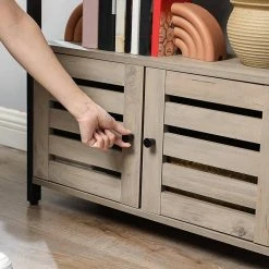 VASAGLE Bücherregal »LSC75«, Bücherschrank mit 3 Ablagen, 2 Lamellentüren, 70 x 30 x 121,5 cm Grau, Vintage -Vasagle Auslauf Geschäft 89c54251 8c7b 405a a691 189152ce081f