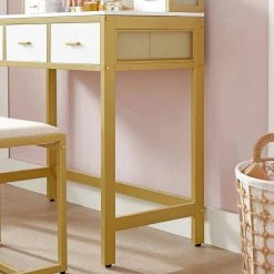 VASAGLE Schminktisch »RVT006A10/B01«, Frisiertisch, Kosmetiktisch, mit Hocker, mit ovalem Spiegel und 5 Schubladen Vintagebraun-Schwarz, Weiß-goldfarben 35 VASAGLE Schminktisch »RVT006A10/B01«, Frisiertisch, Kosmetiktisch, mit Hocker, mit ovalem Spiegel und 5 Schubladen Vintagebraun-Schwarz, Weiß-goldfarben -Vasagle Auslauf Geschäft 8f6840b4 406a 4024 8b2f ce6417fa5e58