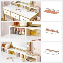 VASAGLE Schminktisch »RVT014A10 RVT014B01«, Frisiertisch, Kosmetiktisch mit Hocker, 10 LED-Glühbirnen, einstellbare Helligkeit Vintagebraun-Schwarz, Weiß-gold 32 VASAGLE Schminktisch »RVT014A10 RVT014B01«, Frisiertisch, Kosmetiktisch mit Hocker, 10 LED-Glühbirnen, einstellbare Helligkeit Vintagebraun-Schwarz, Weiß-gold -Vasagle Auslauf Geschäft 90892059 919b 458f 86e3 8092b93aca43