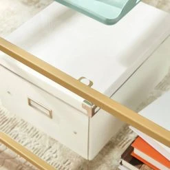 VASAGLE Couchtisch »LGT033A01«, Beistelltisch, 2 Ablagen aus Hartglas, Dekoration mit Stauraum, modernes Design, 100 x 55 x 45 cm, goldfarben -Vasagle Auslauf Geschäft 9217880a 81d1 43bd ad60 fb29907f8295