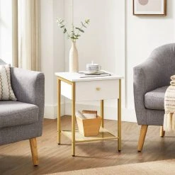 VASAGLE Nachttisch »LET512A10«, Beistelltisch, mit Schublade und Gitterablage, modern, weiß-goldfarben -Vasagle Auslauf Geschäft 930f33ba 8595 47e6 a2f2 28bc6cfbe8a9