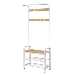 VASAGLE Garderobenständer »HSR40B«, Kleiderständer mit 9 Haken, Schuhregal mit 3 Ablagen und stilvollen Griffen, 183 cm hoch, Industrie-Design Grau, Vintage, Wei&szlig; -Vasagle Auslauf Geschäft 94b23242 11a4 45d0 8af5 2e732837af74