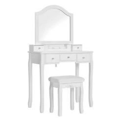 VASAGLE Schminktisch »RDT175W01«, Frisiertisch, Kosmetiktisch mit gepolsterter Hocker, 5 Schubladen, weiß -Vasagle Auslauf Geschäft 94d6af32 2de5 4658 8015 6fbedd48a1bd