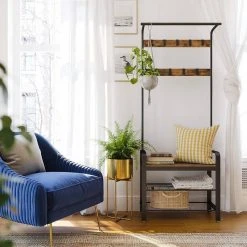 VASAGLE Garderobenständer »HSR40B«, Kleiderständer mit 9 Haken, Schuhregal mit 3 Ablagen und stilvollen Griffen, 183 cm hoch, Industrie-Design Grau, Vintage, Wei&szlig; -Vasagle Auslauf Geschäft 97bdd86f 2c6e 49e3 afff 912414414a1e