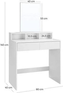 VASAGLE Schminktisch »RDT113W01«, Frisiertisch,Kosmetiktisch mit Spiegel und 2 Schubladen,weiß -Vasagle Auslauf Geschäft 9b9594e7 153b 45f7 b669 50df796ab3a6