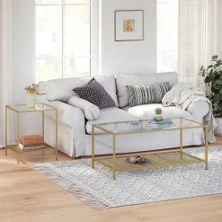 VASAGLE Beistelltisch »LGT030W01 LGT030A01«, Couchtisch mit 2 Ebenen, aus Hartglas, Gold-Transparent -Vasagle Auslauf Geschäft 9bb147bb e6d9 446e 8550 ca76a3aac751