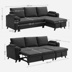 VASAGLE Schlafsofa »LCS801«, Bettsofa mit Stauraum, Ecksofa, mit Becherhalter, einfache Montage, 223 x 142 x 88 cm (L x B x H), modern Dunkelgrau, Hellgrau 39 VASAGLE Schlafsofa »LCS801«, Bettsofa mit Stauraum, Ecksofa, mit Becherhalter, einfache Montage, 223 x 142 x 88 cm (L x B x H), modern Dunkelgrau, Hellgrau -Vasagle Auslauf Geschäft 9de7b840 e1fa 499d bfb6 ebad4dd86531
