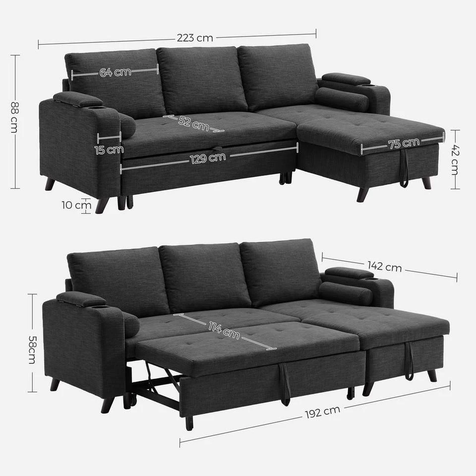 VASAGLE Schlafsofa »LCS801«, Bettsofa mit Stauraum, Ecksofa, mit Becherhalter, einfache Montage, 223 x 142 x 88 cm (L x B x H), modern Dunkelgrau, Hellgrau 20 VASAGLE Schlafsofa »LCS801«, Bettsofa mit Stauraum, Ecksofa, mit Becherhalter, einfache Montage, 223 x 142 x 88 cm (L x B x H), modern Dunkelgrau, Hellgrau – Bild 19
