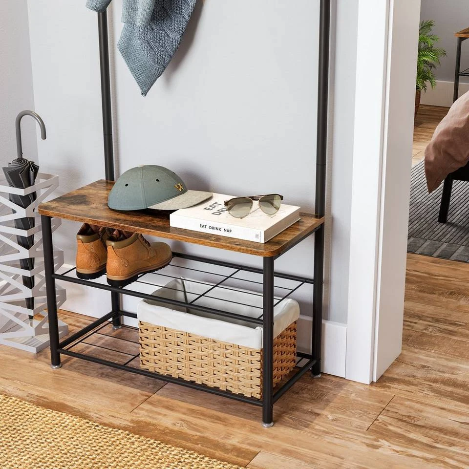 VASAGLE Garderobenständer »HSR41«, Kleiderständer mit Schuhablagen, vintage Grau, Walnussbraun 7 VASAGLE Garderobenständer »HSR41«, Kleiderständer mit Schuhablagen, vintage Grau, Walnussbraun – Bild 5