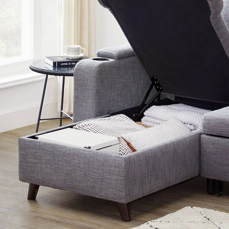 VASAGLE Schlafsofa »LCS801«, Bettsofa mit Stauraum, Ecksofa, mit Becherhalter, einfache Montage, 223 x 142 x 88 cm (L x B x H), modern Dunkelgrau, Hellgrau 4 VASAGLE Schlafsofa »LCS801«, Bettsofa mit Stauraum, Ecksofa, mit Becherhalter, einfache Montage, 223 x 142 x 88 cm (L x B x H), modern Dunkelgrau, Hellgrau – Bild 3