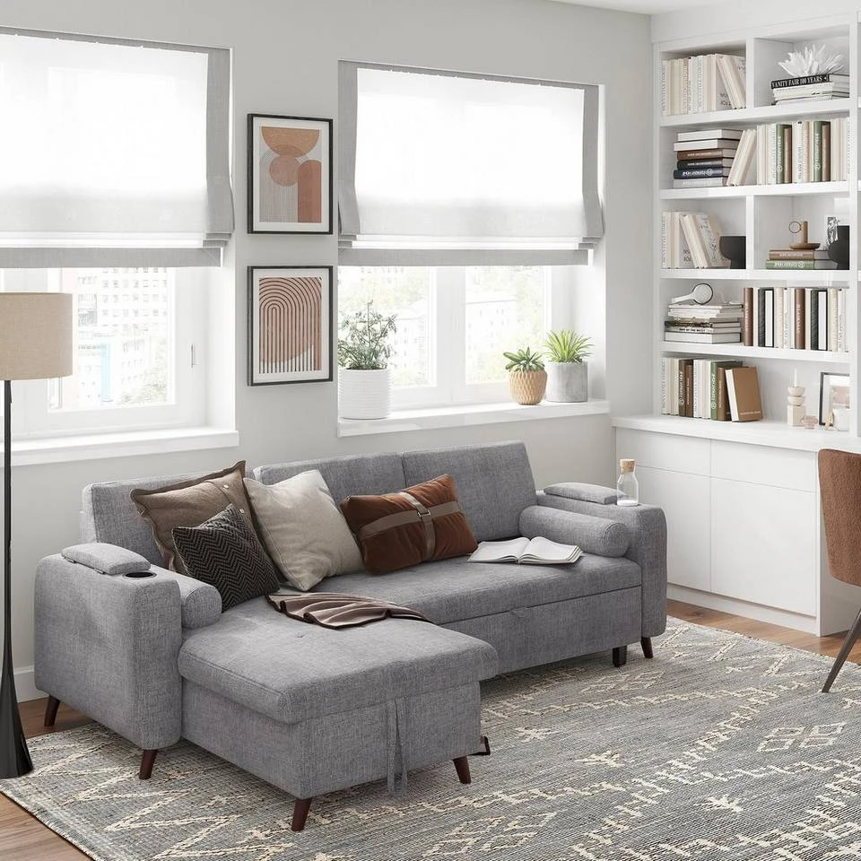 VASAGLE Schlafsofa »LCS801«, Bettsofa mit Stauraum, Ecksofa, mit Becherhalter, einfache Montage, 223 x 142 x 88 cm (L x B x H), modern Dunkelgrau, Hellgrau 6 VASAGLE Schlafsofa »LCS801«, Bettsofa mit Stauraum, Ecksofa, mit Becherhalter, einfache Montage, 223 x 142 x 88 cm (L x B x H), modern Dunkelgrau, Hellgrau – Bild 5