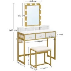 VASAGLE Schminktisch »RVT014A10 RVT014B01«, Frisiertisch, Kosmetiktisch mit Hocker, 10 LED-Glühbirnen, einstellbare Helligkeit Vintagebraun-Schwarz, Weiß-gold 35 VASAGLE Schminktisch »RVT014A10 RVT014B01«, Frisiertisch, Kosmetiktisch mit Hocker, 10 LED-Glühbirnen, einstellbare Helligkeit Vintagebraun-Schwarz, Weiß-gold -Vasagle Auslauf Geschäft a3a7c3fb a214 4e01 bd65 2d145ea468dc