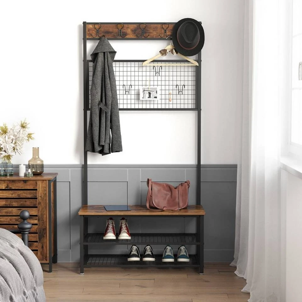 VASAGLE Garderobenständer »HSR46BX«, Garderobe mit 9 Kleiderhaken und Schuhregal, vintage 3 VASAGLE Garderobenständer »HSR46BX«, Garderobe mit 9 Kleiderhaken und Schuhregal, vintage