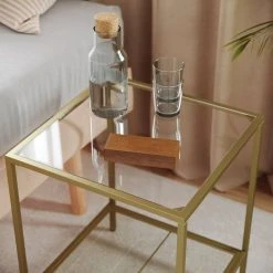 VASAGLE Beistelltisch »LGT030W01 LGT030A01«, Couchtisch mit 2 Ebenen, aus Hartglas, Gold-Transparent -Vasagle Auslauf Geschäft a6df0d29 0be6 4f40 bd96 15bf4793239c