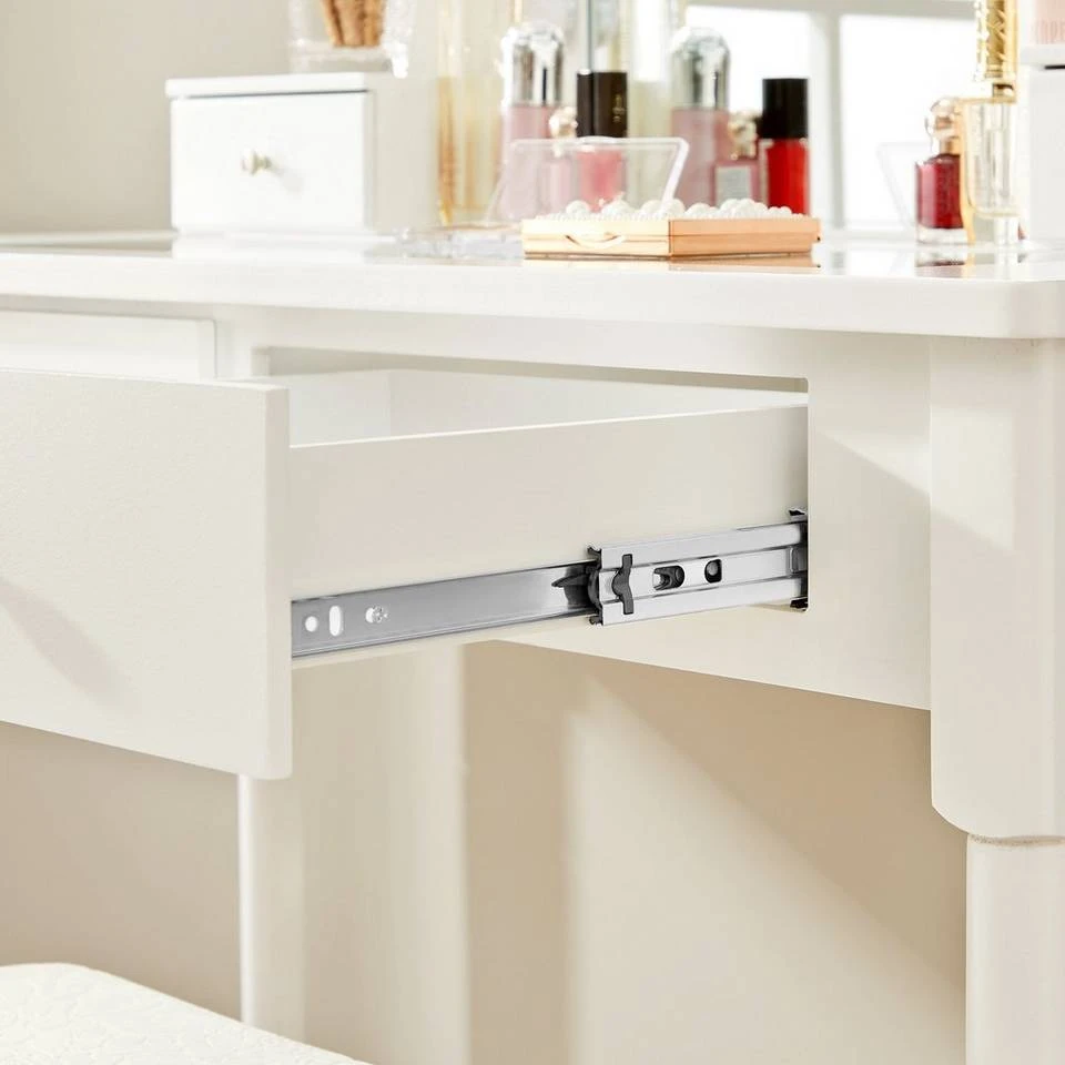 VASAGLE Schminktisch »RDT172W01«, Frisiertisch, mit Hocker und 10 Glühbirnen, transparente Tischplatte aus Hartglas 9 VASAGLE Schminktisch »RDT172W01«, Frisiertisch, mit Hocker und 10 Glühbirnen, transparente Tischplatte aus Hartglas – Bild 7