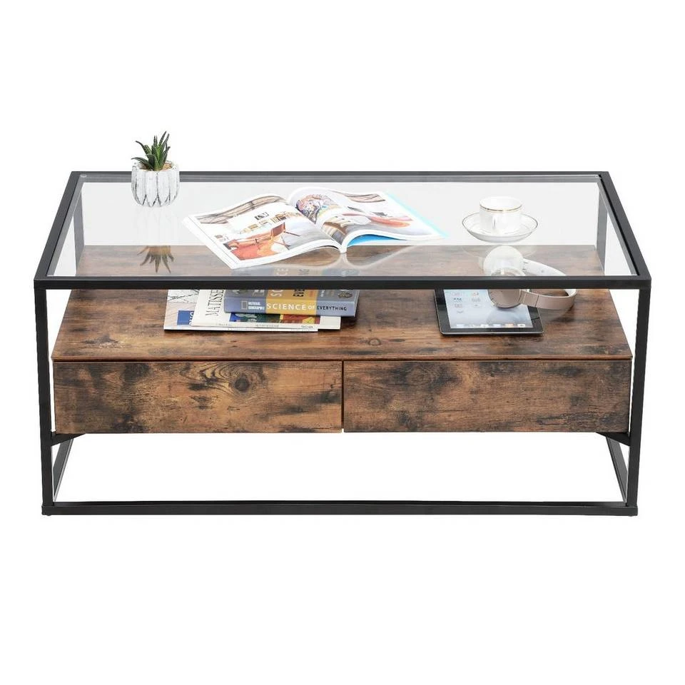 VASAGLE Couchtisch »LCT31BX«, Sofatisch mit 2 Schubladen, gehärtetes Glas, stabil, Wohnzimmer, Lounge, 106 x 57 x 45 cm, vintage 11 VASAGLE Couchtisch »LCT31BX«, Sofatisch mit 2 Schubladen, gehärtetes Glas, stabil, Wohnzimmer, Lounge, 106 x 57 x 45 cm, vintage – Bild 9